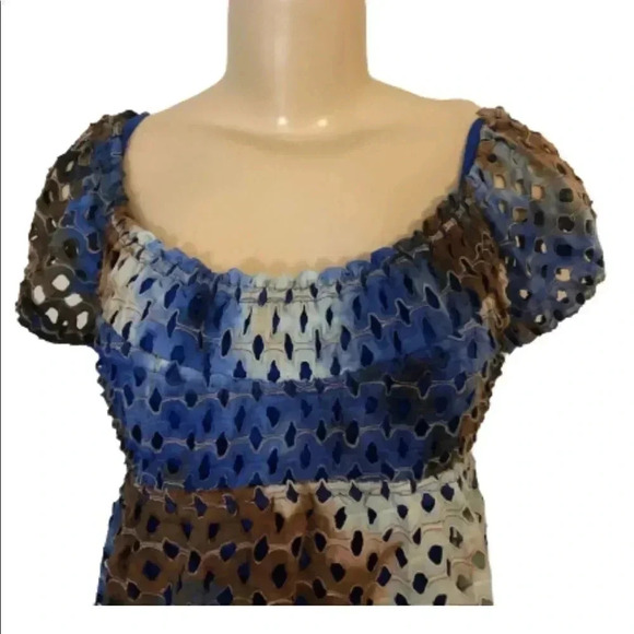 Muse Blue Brown Tye Dye Eyelit Babydoll Dress - Picture 3 of 6